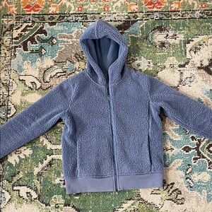 Womens Uniqlo Cozy Zip-Up Hooded Sherpa Jacket - Blue